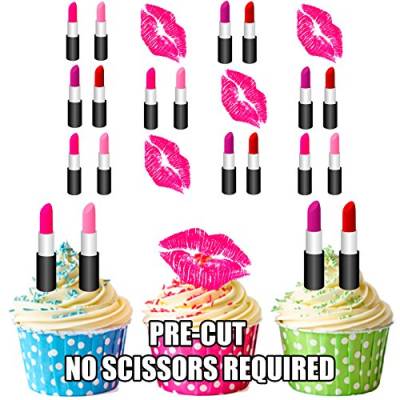 AK Giftshop Vorgestanzte Make-Up Lippenstift – essbare Cupcake Toppers/Kuchendekorationen (12 Stück) von AK Giftshop