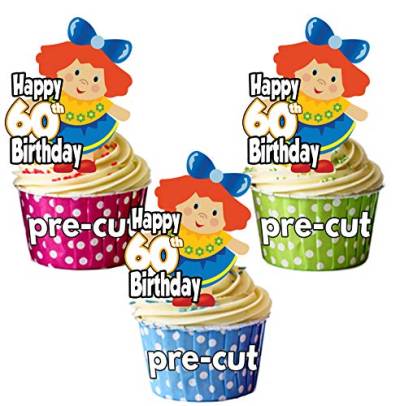 Vorgeschnittene Vintage Puppenpuppe – 60. Geburtstag – essbare Cupcake-Dekorationen – Mädchen – Tochter – Enkelin – Damen (12 Stück) von AK Giftshop