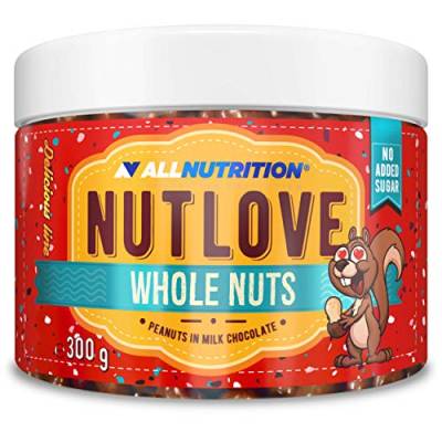 ALLNUTRITION Nutlove Whole Nuts - Erdnüsse in Vollmilchschokolade - Zuckerfreie Schokolade - Schokolade ohne Zuckerzusatz - Kalorienarme Süßigkeiten - Gesunder Snack - 300g von ALLNUTRITION