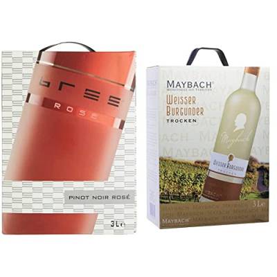 Bree Pinot Noir Rosé Qualitätswein feinherb aus Deutschland, Bag-in-Box (1 x 3 l) & Maybach Weißer Burgunder trocken Bag-in-Box (1 x 3 l) von BREE