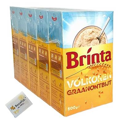 Brinta Volkoren graanontbijt Cerealienfrühstück Vollkornmüsli aus Vollkornweizen Vorratspackung 5x 500g + Benefux. Erfrischungstuch von Benefux.