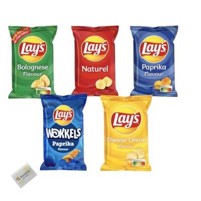 Lay’s Familien-Mix bunte Mischung - 10x Chips Mini-Beutel in fünf verschiedenen Sorten + Benefux. Erfrischungstuch von Benefux.
