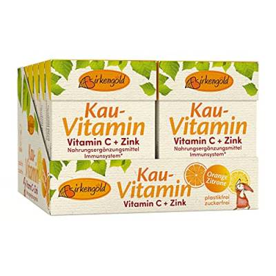 Birkengold Kau-Vitamin C und Zink | plastikfrei | 12 Stk. | Natürliche Kaumasse (Chicle) | Ohne Erdöl | Zahnpflege-Kaugummi | Zuckerfrei | Umweltfreundlich | vegan von Birkengold