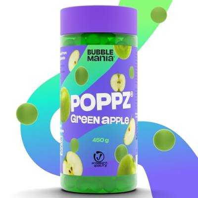 POPPZ Bubble Tea Perlen für Bubble Tea | Grüner Apfel Popping Boba Fruchtperlen | Fuchtige Tapioka Perlen and Boba Perlen von Bubble Mania | Fertig für den Verzehr - 450g von BubbleMania