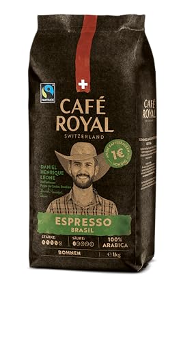 Café Royal Brasil Espresso Ganze Kaffeebohnen 1kg - 4/5 Intensität - Dunkle Röstung | Level 5 - Frisch geröstet aus Brasilien - Fairtrade zertifiziert von Café Royal