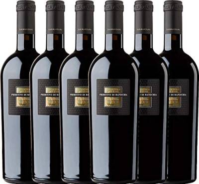 VINELLO 6er Weinpaket Italien - Sessantanni Primitivo di Manduria 2016 - Cantine San Marzano mit Weinausgießer | halbtrockener Rotwein | italienischer Rotwein aus Apulien | 6 x 0,75 Liter von Cantine San Marzano