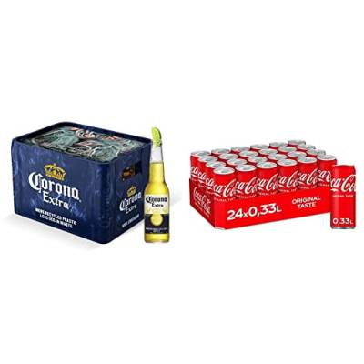 Corona Extra Premium Lager Flaschenbier, 20er Kiste (20 x 0.355 l) & Coca-Cola Classic, Pure Erfrischung mit unverwechselbarem Coke Geschmack in stylischem Kultdesign, EINWEG Dose (24 x 330 ml) von Corona