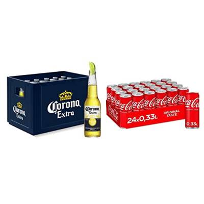 Corona Extra Premium Lager Flaschenbier 24 x 0.355 l) & Coca-Cola Classic, Pure Erfrischung mit unverwechselbarem Coke Geschmack in stylischem Kultdesign, EINWEG Dose (24 x 330 ml) von Corona