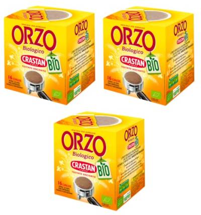 3x Crastan Orzo Biologico in Cialde Bio-Gerste in Pads Geröstete und Gemahlene Gerste, ideal für Mokka, Aufguss und Espresso 96g Jede Packung enthält 16 Pads von Crastan