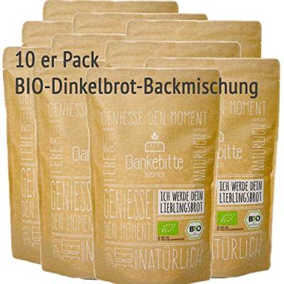 10er Pack Bio Brot Backmischung Dinkelbrot "Dinkelkürbis" 850g je Brot - vegan von Dankebitte
