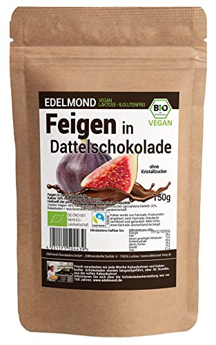 Rohkost Feige in Zartbitter-Schokolade von Edelmond. Dunkler Kakao und Frucht / Bio Süßigkeit ohne Süßstoffe. 150 g von Edelmond