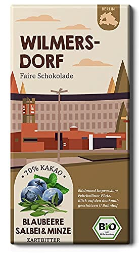WILMERSDORF Fair Trade Schokolade/Blaubeere, Salbei und Minze Bio/Berliner Stadtteil (1 Tafel, 75g) von Edelmond