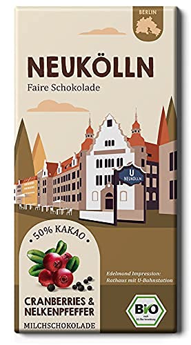 NEUKÖLLN Cranberrys und Nelkenpfeffer / Stadtteil Schokolade Bio / Fair Trade Edelkakao (1 Tafel, 85g) von Edelmond