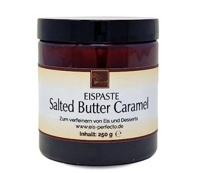 Salted-Butter-Caramel-Eispaste für köstliches, cremiges Eis mit intensivem Geschmack von salzigem Butterkaramell. Auch zum Verfeinern von Desserts uvm.» Inhalt 250 g von Eis Perfecto