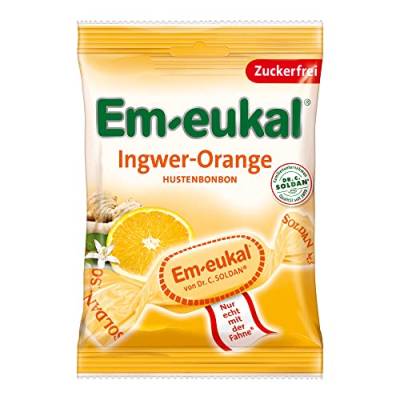 Em-eukal Ingwer-Orange Hustenbonbon zuckerfrei 75g – Aromatischer Ingwer und fruchtig-erfrischende Orangen sorgen für ein harmonisches Geschmackserlebnis – Mit Vitamin C (1 x 75g) von Em-eukal