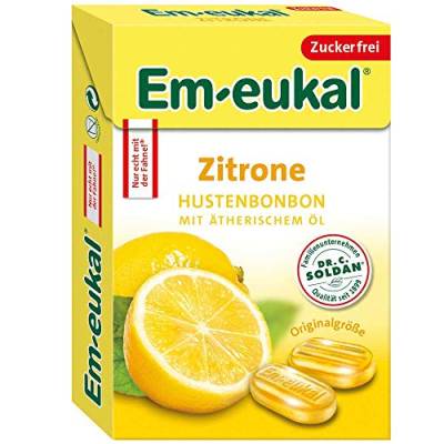 Em-eukal Hustenbonbons Zitrone Box Minis, Zuckerfrei & ohne Laktose, mit Vitamin C, 50 g von Em-eukal