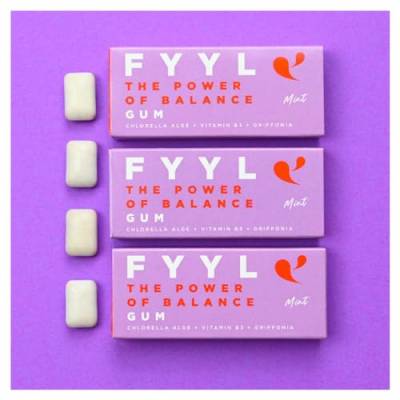 FYYL GUM Anti-Stress Kaugummi - Neuheit - Kleine Packung (3x12 St) - Pfefferminz - Plastik- & Zuckerfrei - Chlorella Griffonia Vitamin B12 - FYYL The Power of Balance Gum von FYYL