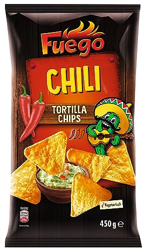 Fuego - Tortilla Chips Chili | Mexikanische Tortillachips mit Chiligeschmack | Knuspriger Snack aus Maismehl | 450 g im Beutel von Fuego