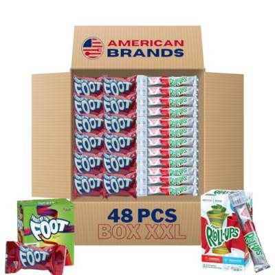AmericanBrands Fruit Roll-Ups 24pcs & Fruit by the Foot 24pcs BOX XLL – Fruchtige Roll-Ups, Gesunde Süßigkeiten, Natürliche Snacks, Vegane Fruchtgummis – Buntes Obstgummi für Kinder von Generic
