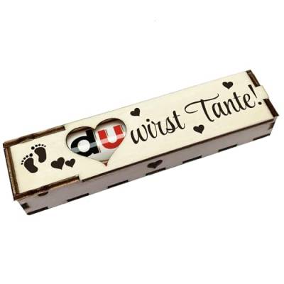 Du wirst Tante! - Holz Geschenkbox geschliffen mit Spruch Lasergravur inkl. Duplo Schokoriegel Schokolade Geschenkidee Handarbeit von Girahlutions