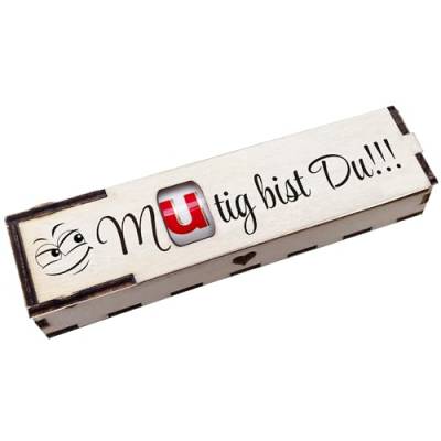 Mutig bist Du! - Holz Geschenkbox geschliffen mit Spruch Lasergravur inkl. Duplo Schokoriegel Schokolade Geschenkidee Handarbeit von Girahlutions