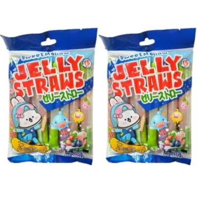 2x TXMM Blue Jelly Sticks Fruchtgummi Jelly Strips Straws Mix 2x 300g + Heartforcards® Versandschutz (15er Joghurt Flavor) von HEART FOR CARDS