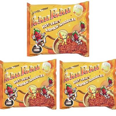 3x PAKU PAKU INSTANT HOT & SPICY RAMEN NOODLES - 3x140g + Heartforcards® Versandschutz (Creamy Cheese) von HEART FOR CARDS