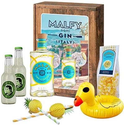 Malfy Con Limone Gin Geschenkpaket | Gin Geschenkkorb 10-teilig | Geschenk für Frauen und Männer | Geschenkideen mit Alkohol | Präsentkorb gefüllt von Handelsagentur Kasberger