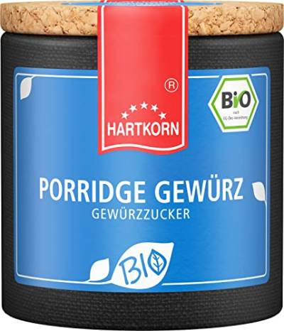 Bio Porridge Gewürz - 70 g Bio Gewürzzucker in der Pappwickeldose mit Korkdeckel von Hartkorn - wiederverschließbar und wiederbefüllbar - mit Bio Siegel Zertifiziert von Hartkorn
