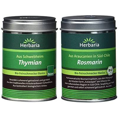 Herbaria Thymian gerebelt, 1er Pack (1 x 20 g Dose) - Bio & Rosmarin geschnitten, 1er Pack (1 x 40 g Dose) - Bio von Herbaria