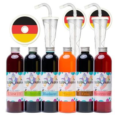 Sirup für Slush Getränke Slushy Eis selber machen Slushmaschine (6x 250ml Slush Set + 3 Deutschlandcups) von Hopser Food Fun