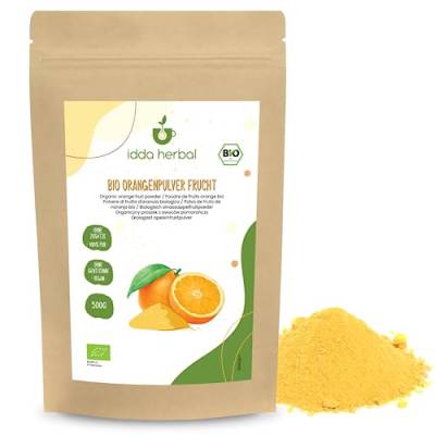 BIO Orangenpulver (500g), Orangenfrucht getrocknet und gemahlen aus biologischem Anbau, Orangenpulver aus ganzen Orangen, 100% natürlich und rein Fruchtpulver, vegan von IDDA Herbal