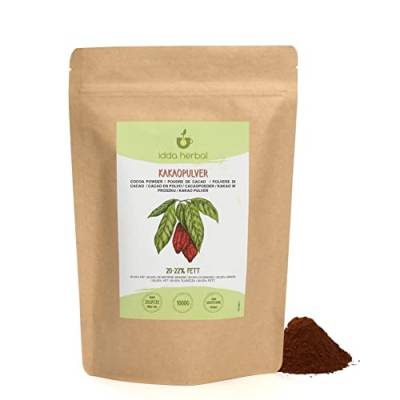 Kakaopulver (1kg), Ungesüßtes Kakao Pulver, 20–22% Kakaobutter, Gemahlene rohe Kakaobohnen, 100% Natürlich und rein, Vegan von IDDA Herbal