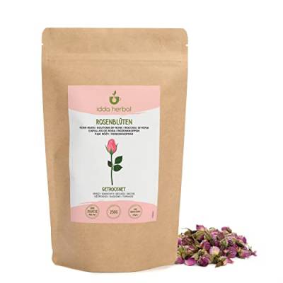 Rosenblüten getrocknet (250g), Rosenblütentee, Rosenblätter, 100% Natürlich und rein Rosenknospen für die Zubereitung von Kräutertee und Rosenknospentee von IDDA Herbal