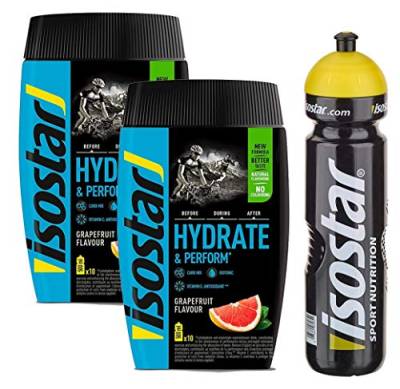 Isostar Hydrate & Perform - Grapefruit - 2x400g Pulver | 2er Angebotspack + Original 1000ml-Trinkflasche von Isostar