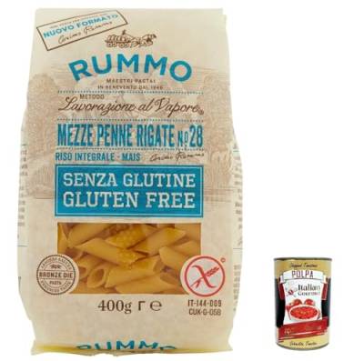 20x Rummo Pasta Mezze Penne rigate n. 28 senza Glutine, gluten free, 100% italienische Pasta nudeln glutenfrei 400g + Italian Gourmet polpa 400g von Italian Gourmet E.R.