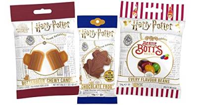 Harry Potter Set mit Butterbeer Chewy Candy 59 g, Bertie Bott's 54 g und Schokofrosch 15g von Jelly Belly