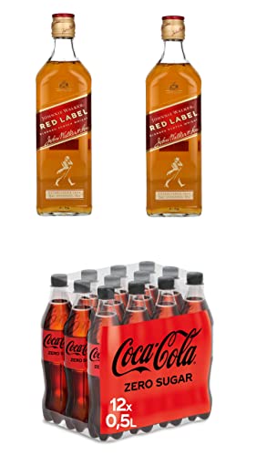 Coca-Cola/Johnnie Walker Red Label Blended Scotch Whisky (2 x 700ml) + Coca-Cola Zero Sugar - null Zucker und ohne Kalorien, EINWEG Flasche (12 x 500 ml) von Johnnie Walker
