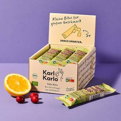 Karl Karlo Fruchtriegel Zitrone - 12 x 35g | Vegane Süßigkeiten auf Dattelbasis | Veganer Snack ohne Zusatzstoffe, glutenfrei, Nutri Score A | getrocknete Cranberries, Acerola von Karl Karlo