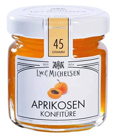 L.W.C. Michelsen - Aprikosen-Konfitüre-Mini- (45g) | köstlich & süß | hochwertige Konfitüre mit fruchtiger Aprikosennote | Pure Natürlichkeit in einem Glas von L.W.C. Michelsen