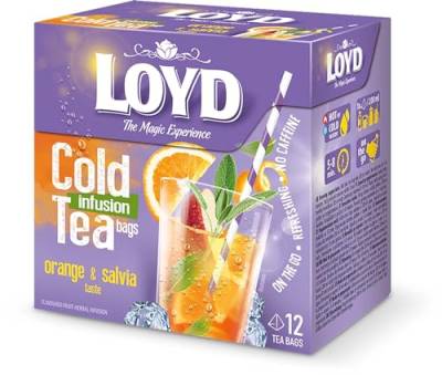 LOYD® Eistee Ice Tea Tee | 12 Teebeutel 30g | Geschmack: Orange und Salbei| Aromatisiert Obst Frucht Früchte Fruit Tea | Sommerliche Eisteevariante von LOYD