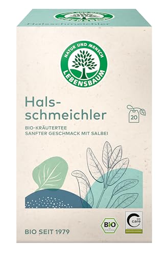 Lebensbaum Halsschmeichler, 20 Beutel x 1,5g Kräutertee, Halsschmeichler-Tee, sanfter Geschmack mit Salbei, 100% Bio, Kräuterteemischung von Lebensbaum