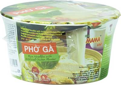 MAMA Instant-Bowl-Reisnudeln Pho Ga mit Hühnerfleischgeschmack – Instantnudelsuppe orientalischer Art – Authentisch thailändisch kochen – 6 x 65 g von MAMA