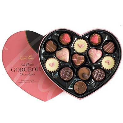 Valentinstag-Pralinen - in einer herzförmigen Schachtel - Pralinen Geschenkbox - Romantisch Schokolade Geschenk (Rosa) von Martins Chocolatier