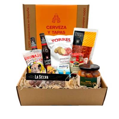 Spanische Geschenkbox Cerveza Y Tapas - Tapas Und Biere Präsentkorb - Geschenk Idee für Spanienfans von Más Productos Españoles