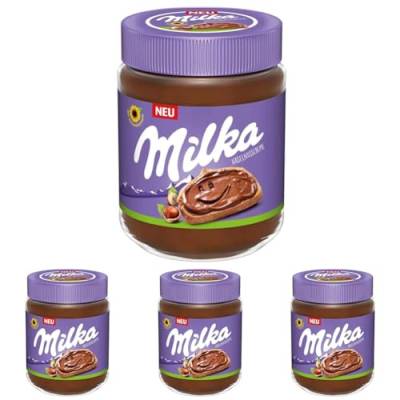Milka Haselnusscreme 1 x 600g I Süßer Brotaufstrich I Schokoladen Creme mit Nuss I ohne Palmöl I Einzelpackung (Packung mit 4) von Milka