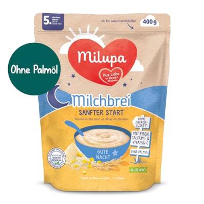 Milupa Milchbrei Sanfter Start – Glutenfreier Babybrei ohne Palmöl – Frei von Konservierungs- und Farbstoffen – Ab dem 5. Monat – 4 x 400 g von Milupa