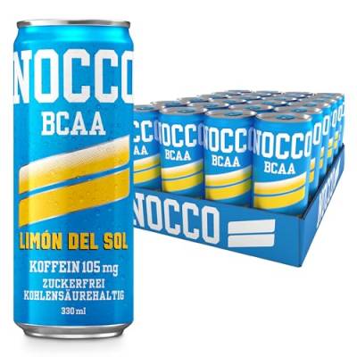 NOCCO BCAA energy drink 24er pack – zuckerfrei, vegan Energy Getränk mit Koffein, Vitaminen und Aminosäuren – Zitronengeschmack, 24 x 330ml inkl. Pfand (Limon Del Sol) von NOCCO