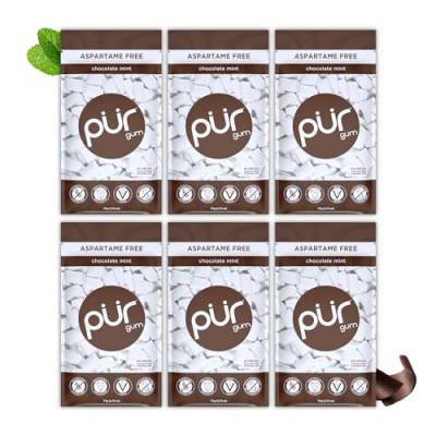 Pur Gum | Zuckerfreier Kaugummi | 100% Xylit | Vegan, Aspartamfrei, Glutenfrei & Diabetikerfreundlich | Natürlicher Kaugummi Mit Chocolate Mint Geschmack, 55 Stück (6er Pack) von PUR