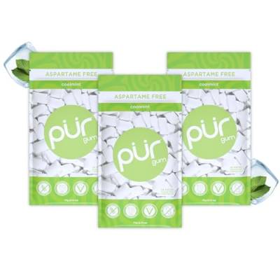 Pur Gum | Zuckerfreier Kaugummi | 100% Xylit | Vegan, Aspartamfrei, Glutenfrei & Diabetikerfreundlich | Natürlicher Kaugummi Mit Coolmint-Geschmack, 55 Stück (3er Pack) von PUR